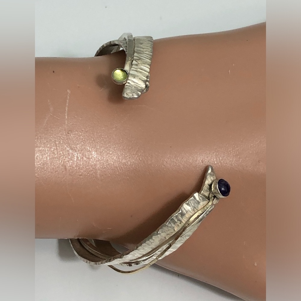 Vtg sterling silver Two Tone cuff bracelet women 28g - Picture 7 of 15